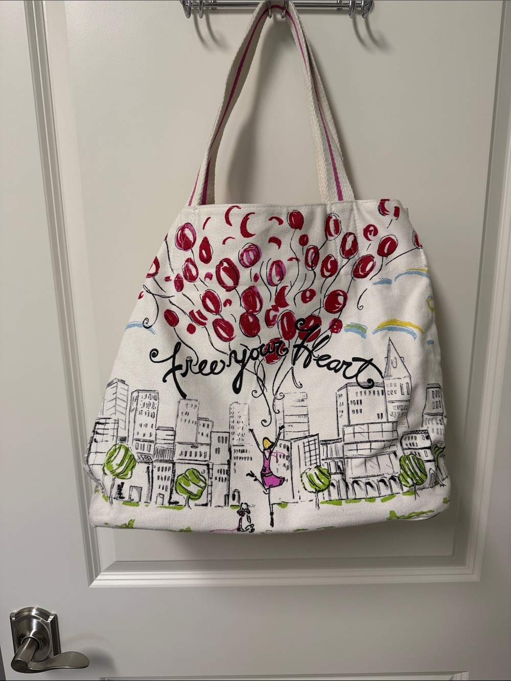 Brighton White Canvas Tote with Red Balloon Design